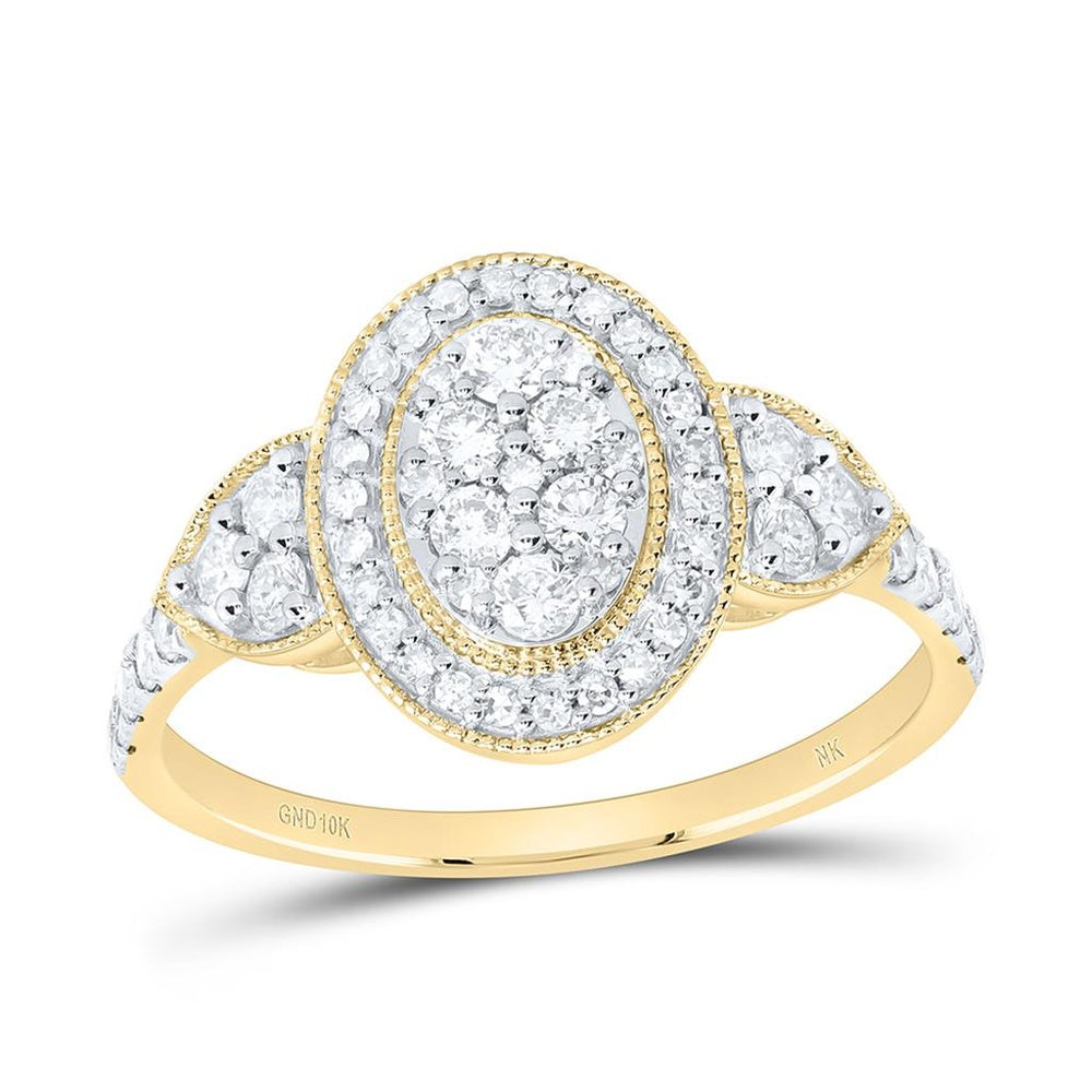 Yellow Gold Oval Diamond Ring - 5/8 Carat Total Diamond Weight