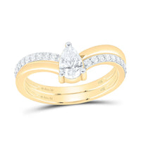 Yellow Gold Pear Diamond Bridal Ring Set - 5/8 Carat Total Diamond Weight