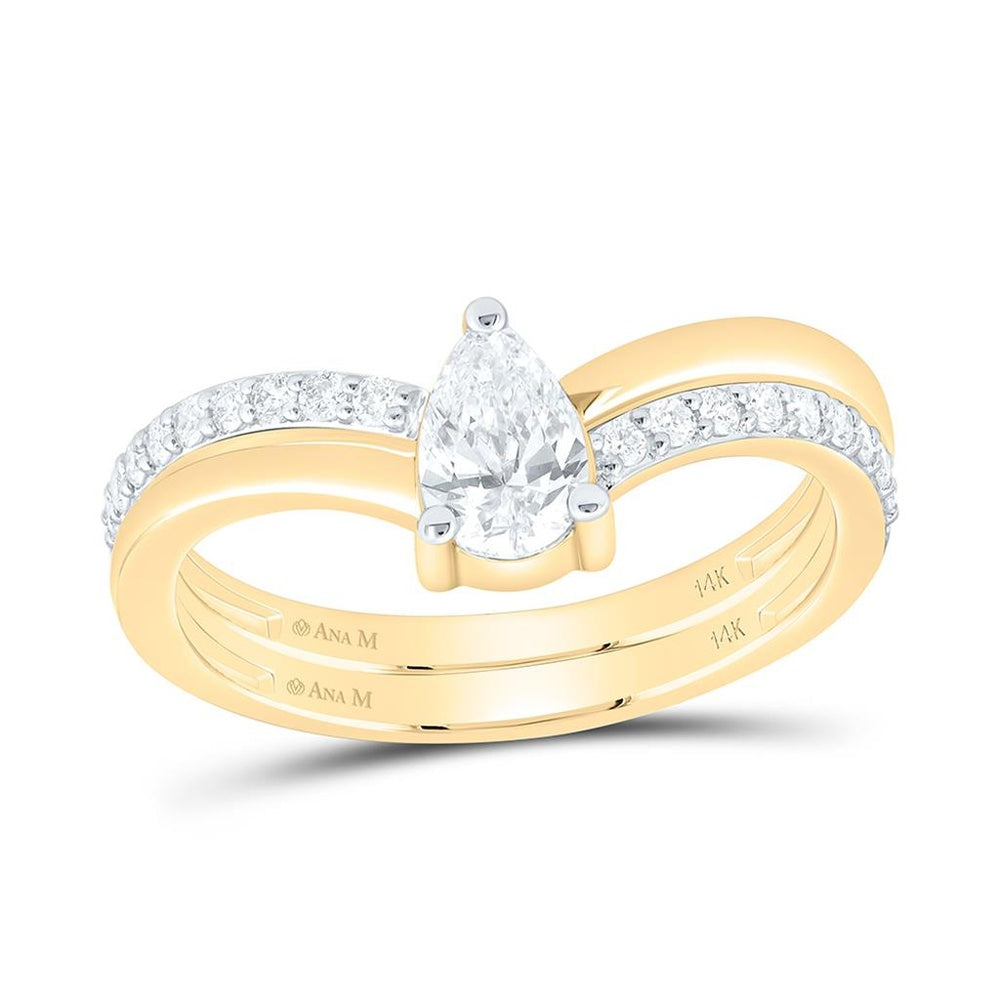 Yellow Gold Pear Diamond Bridal Ring Set - 5/8 Carat Total Diamond Weight