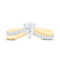 Yellow Gold Pear Diamond Bridal Ring Set - 5/8 Carat Total Diamond Weight