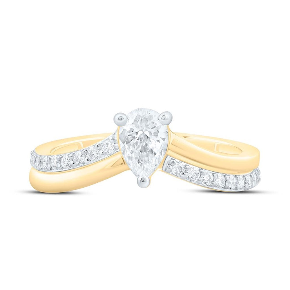 Yellow Gold Pear Diamond Bridal Ring Set - 5/8 Carat Total Diamond Weight