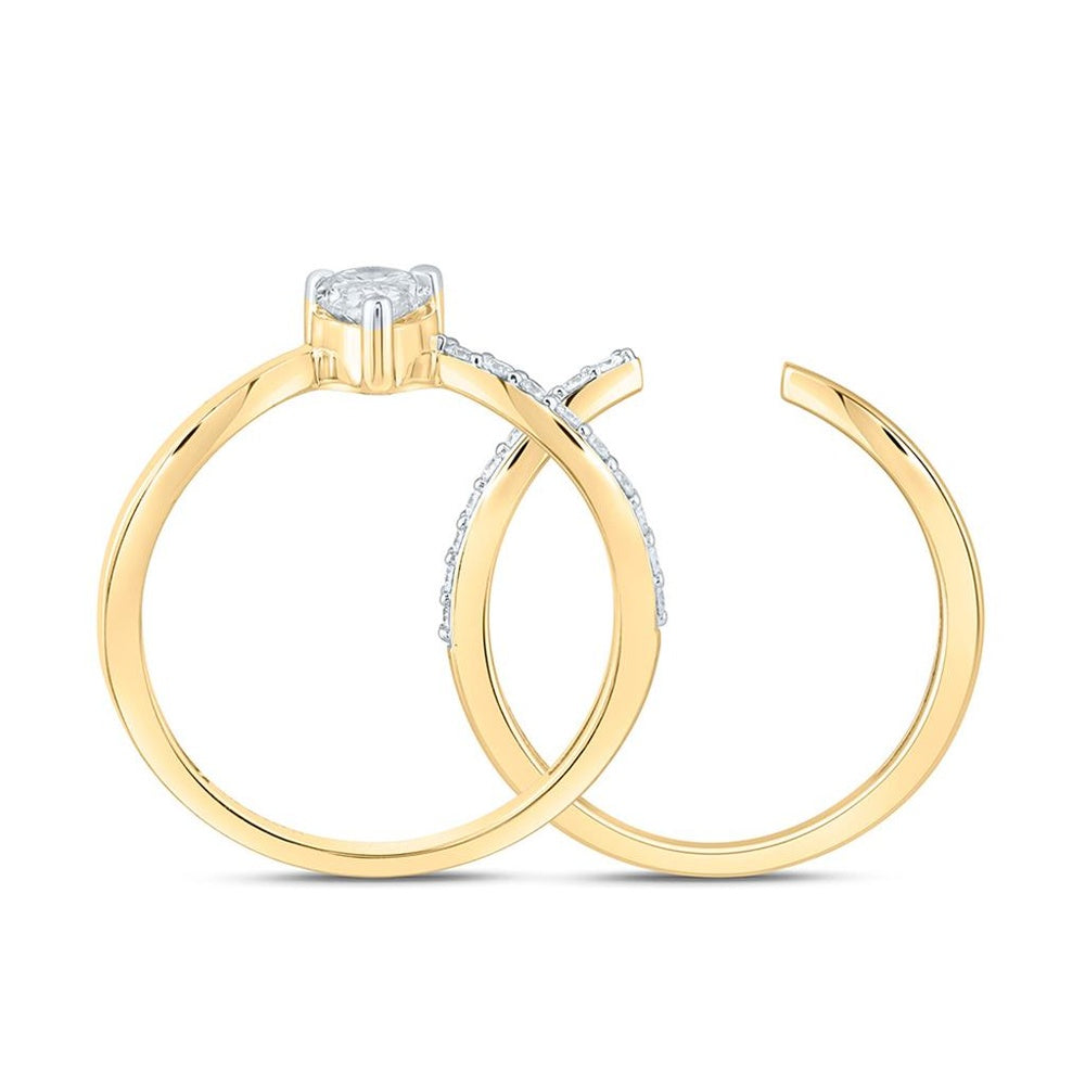 Yellow Gold Pear Diamond Bridal Ring Set - 5/8 Carat Total Diamond Weight