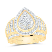 Yellow Gold Pear Diamond Ring - 1 1/2 Carat Total Diamond Weight