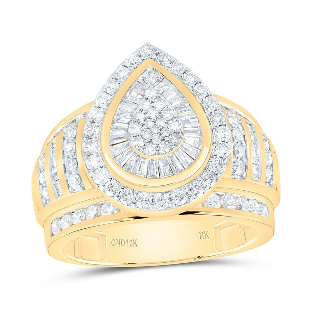 Yellow Gold Pear Diamond Ring - 1 1/2 Carat Total Diamond Weight