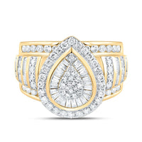 Yellow Gold Pear Diamond Ring - 1 1/2 Carat Total Diamond Weight