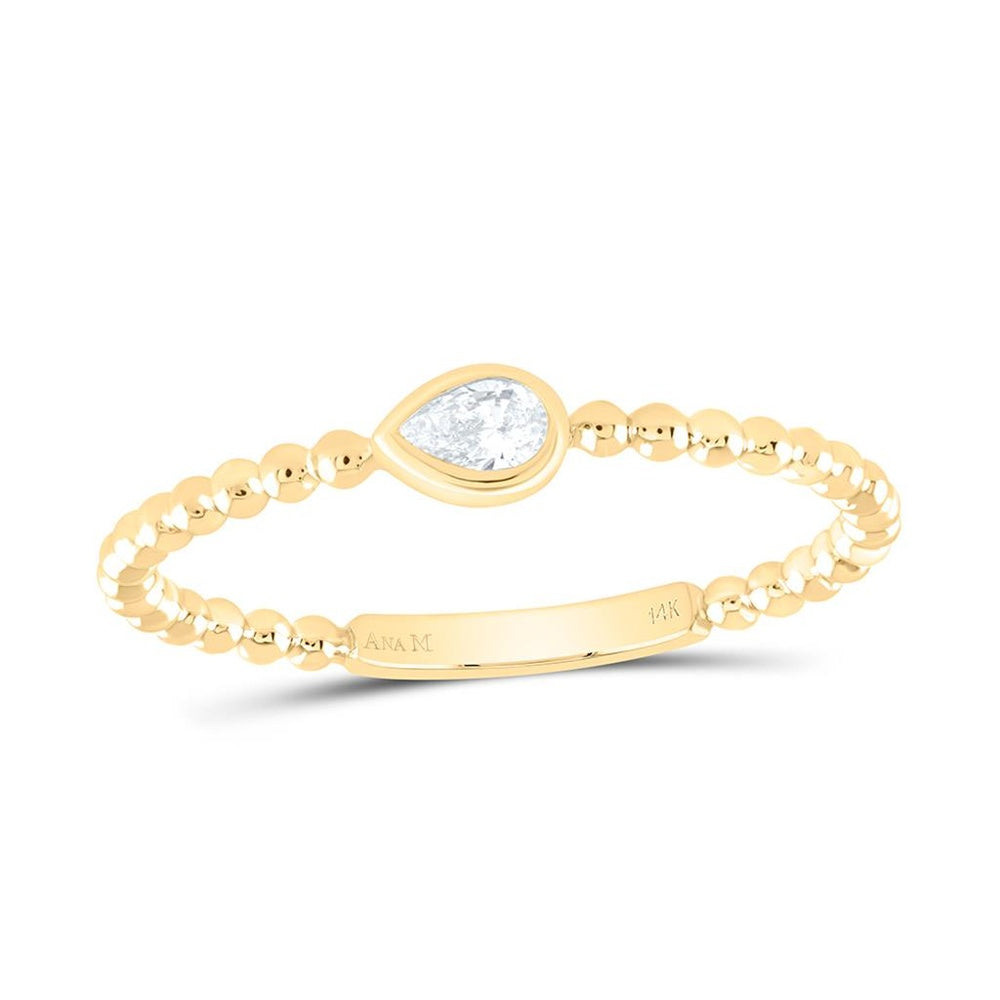 Yellow Gold Pear Diamond Ring - 1/12 Carat Total Diamond Weight