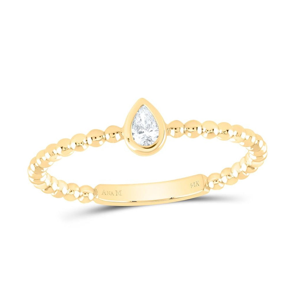 Yellow Gold Pear Diamond Ring - 1/12 Carat Total Diamond Weight
