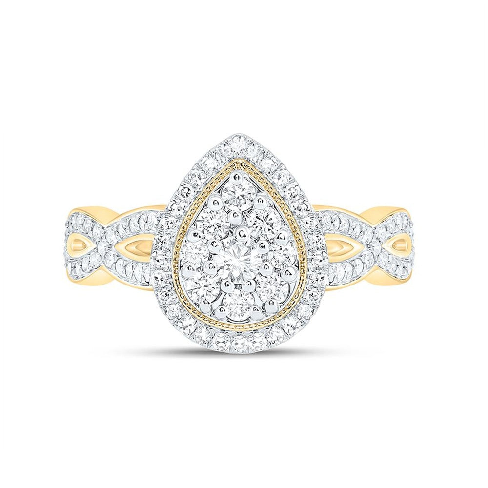 Yellow Gold Pear Diamond Ring - 1/2 Carat Total Diamond Weight