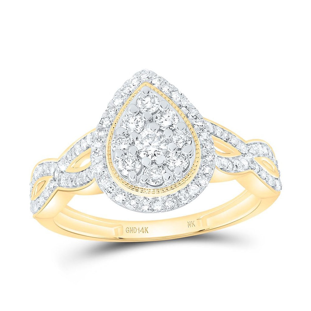 Yellow Gold Pear Diamond Ring - 1/2 Carat Total Diamond Weight