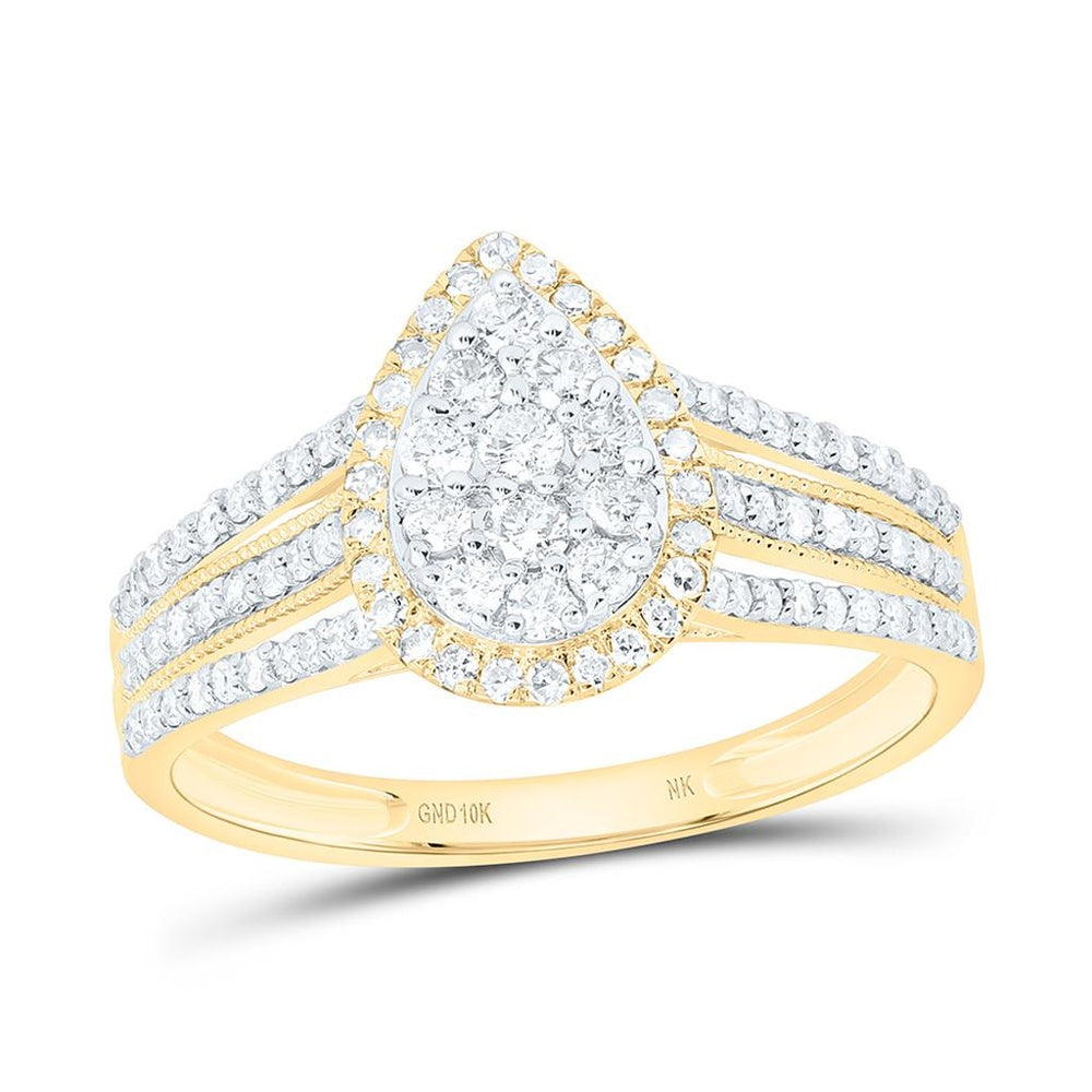 Yellow Gold Pear Diamond Ring - 1/2 Carat Total Diamond Weight