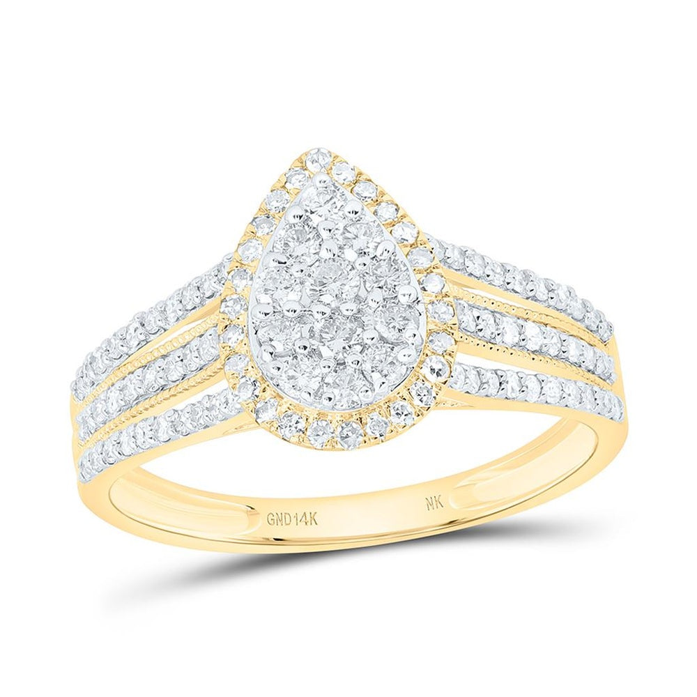Yellow Gold Pear Diamond Ring - 1/2 Carat Total Diamond Weight
