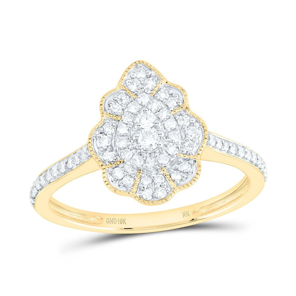 Yellow Gold Pear Diamond Ring - 1/3 Carat Total Diamond Weight