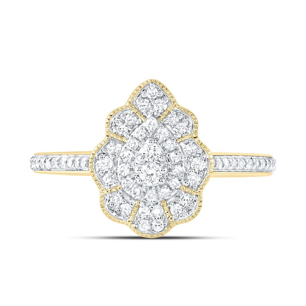 Yellow Gold Pear Diamond Ring - 1/3 Carat Total Diamond Weight