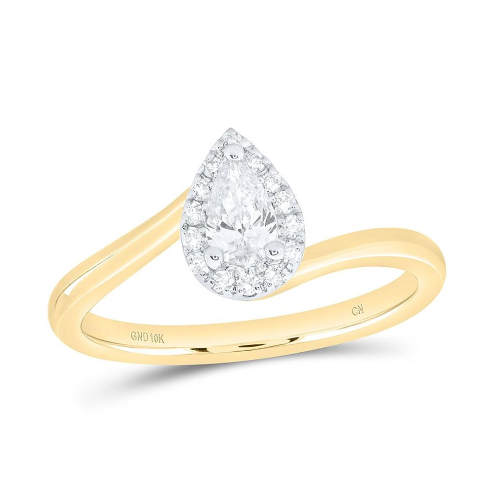 Yellow Gold Pear Diamond Ring - 1/3 Carat Total Diamond Weight