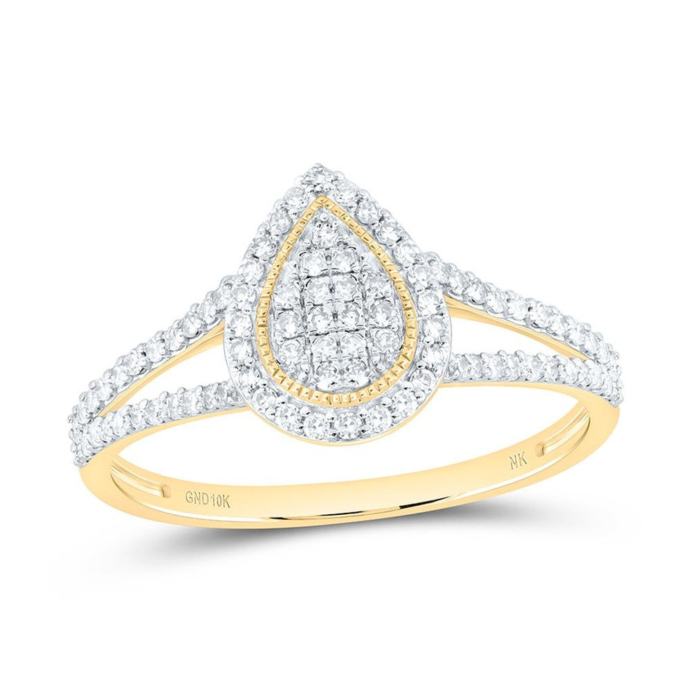 Yellow Gold Pear Diamond Ring - 1/3 Carat Total Diamond Weight