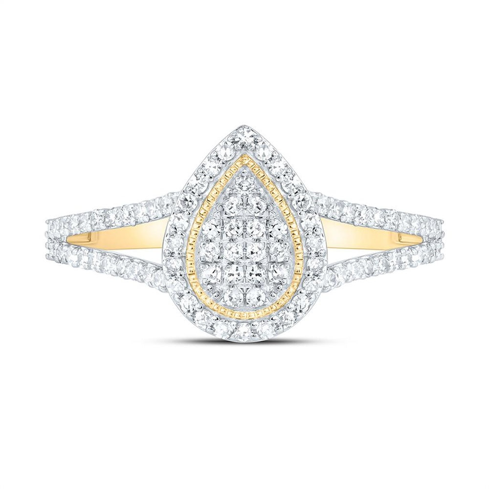 Yellow Gold Pear Diamond Ring - 1/3 Carat Total Diamond Weight