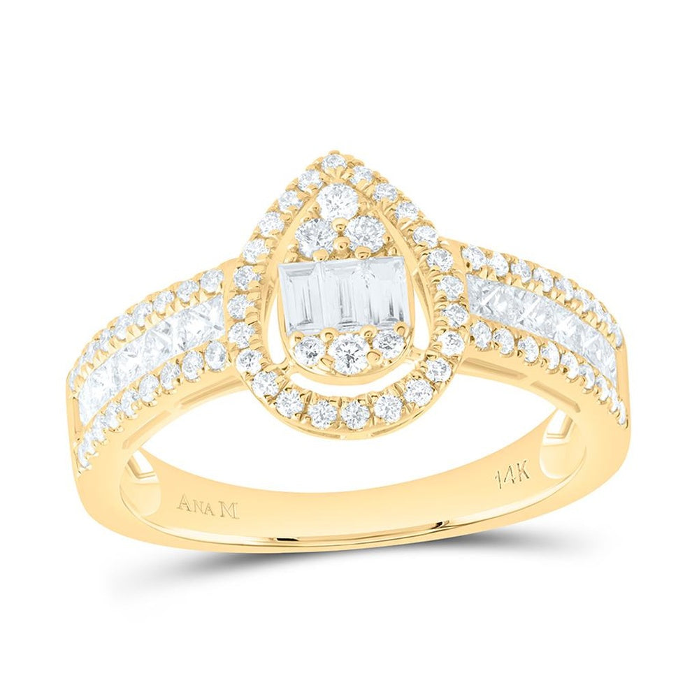Yellow Gold Pear Diamond Ring - 1 Carat Total Diamond Weight
