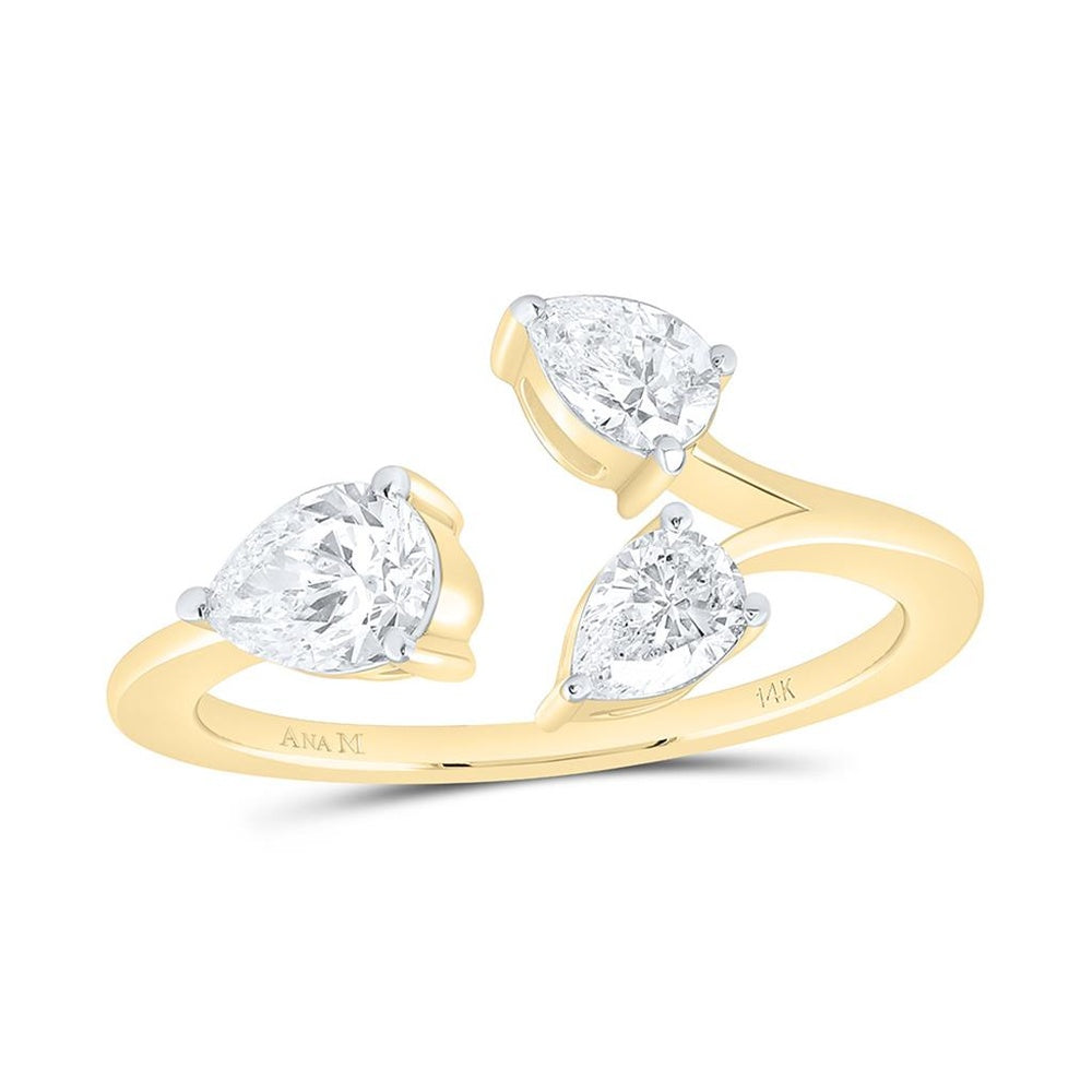 Yellow Gold Pear Diamond Ring - 1 Carat Total Diamond Weight