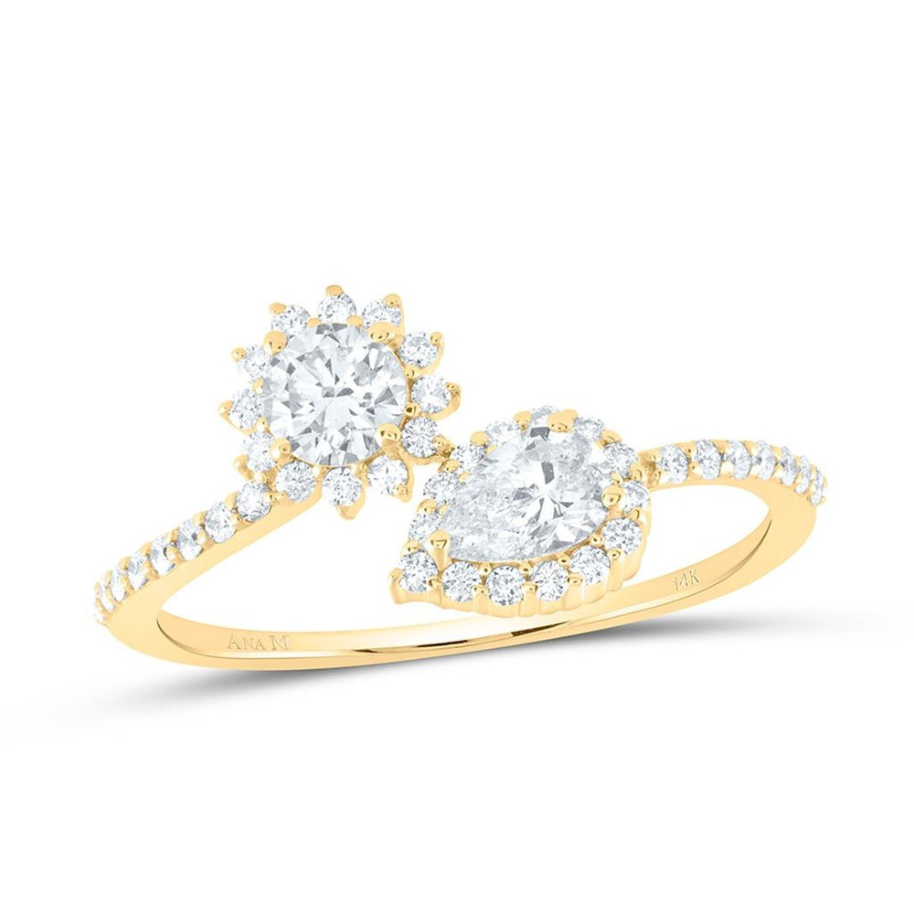 Yellow Gold Pear Diamond Ring - 3/4 Carat Total Diamond Weight