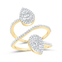 Yellow Gold Pear Diamond Ring - 3/4 Carat Total Diamond Weight