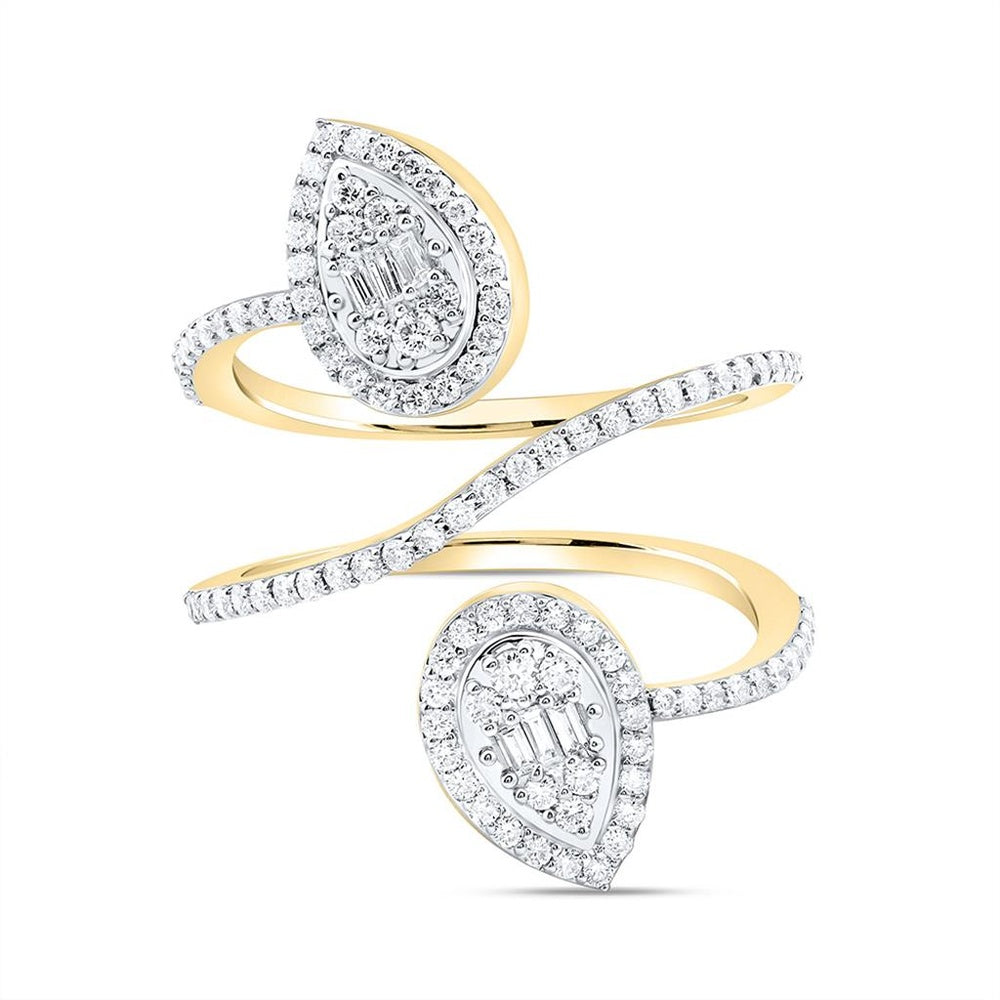 Yellow Gold Pear Diamond Ring - 3/4 Carat Total Diamond Weight