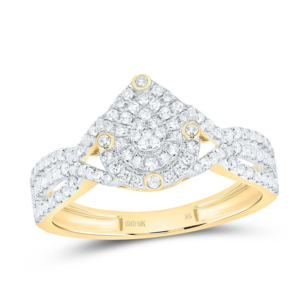 Yellow Gold Pear Diamond Ring - 3/8 Carat Total Diamond Weight