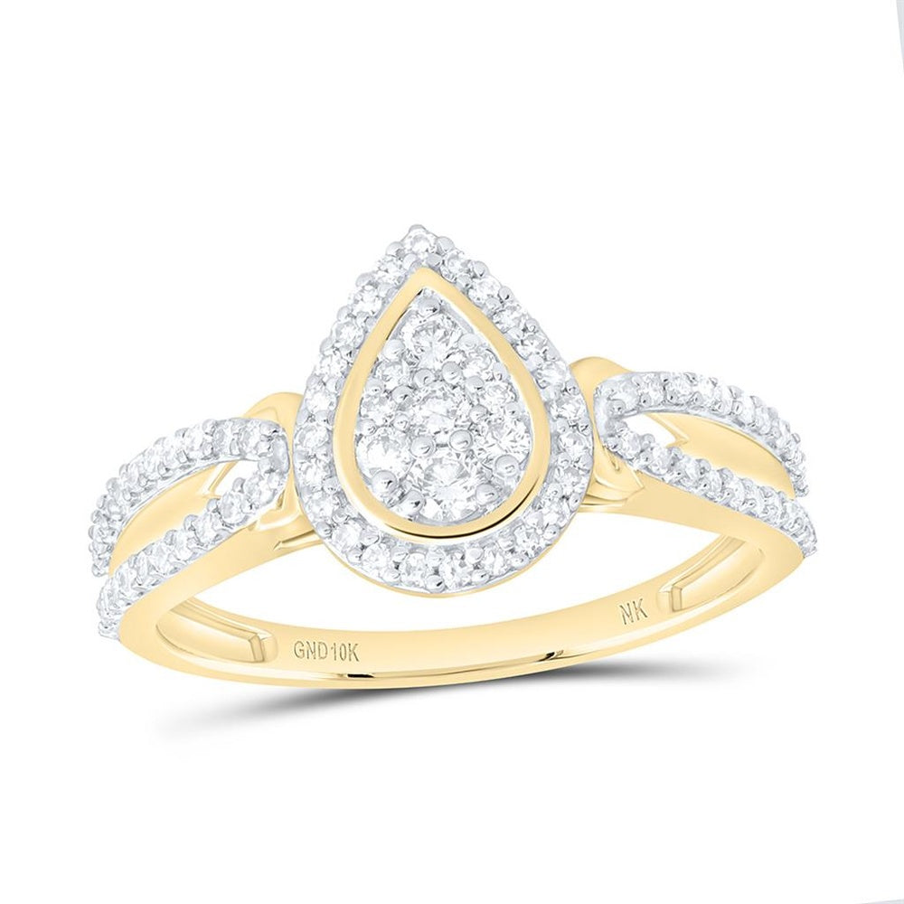 Yellow Gold Pear Diamond Ring - 3/8 Carat Total Diamond Weight