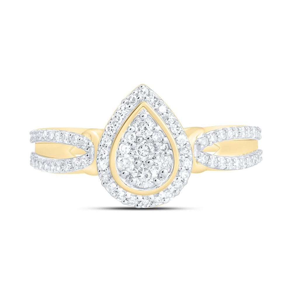 Yellow Gold Pear Diamond Ring - 3/8 Carat Total Diamond Weight