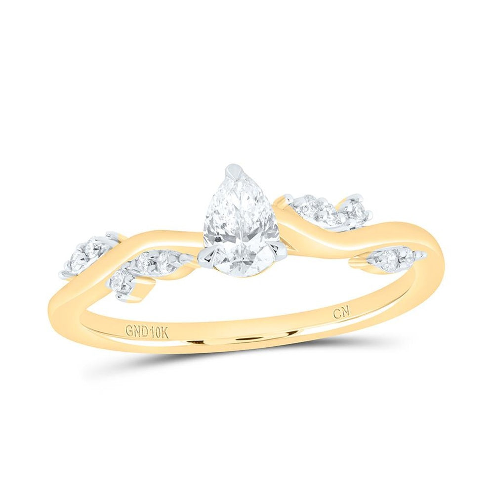 Yellow Gold Pear Diamond Ring - 3/8 Carat Total Diamond Weight