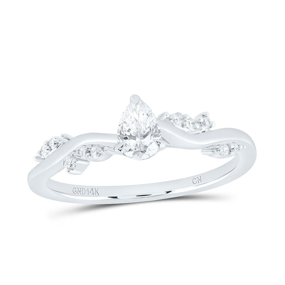Yellow Gold Pear Diamond Ring - 3/8 Carat Total Diamond Weight