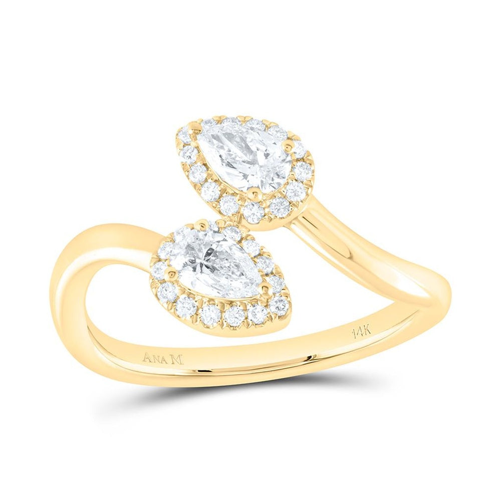 Yellow Gold Pear Diamond Ring - 5/8 Carat Total Diamond Weight