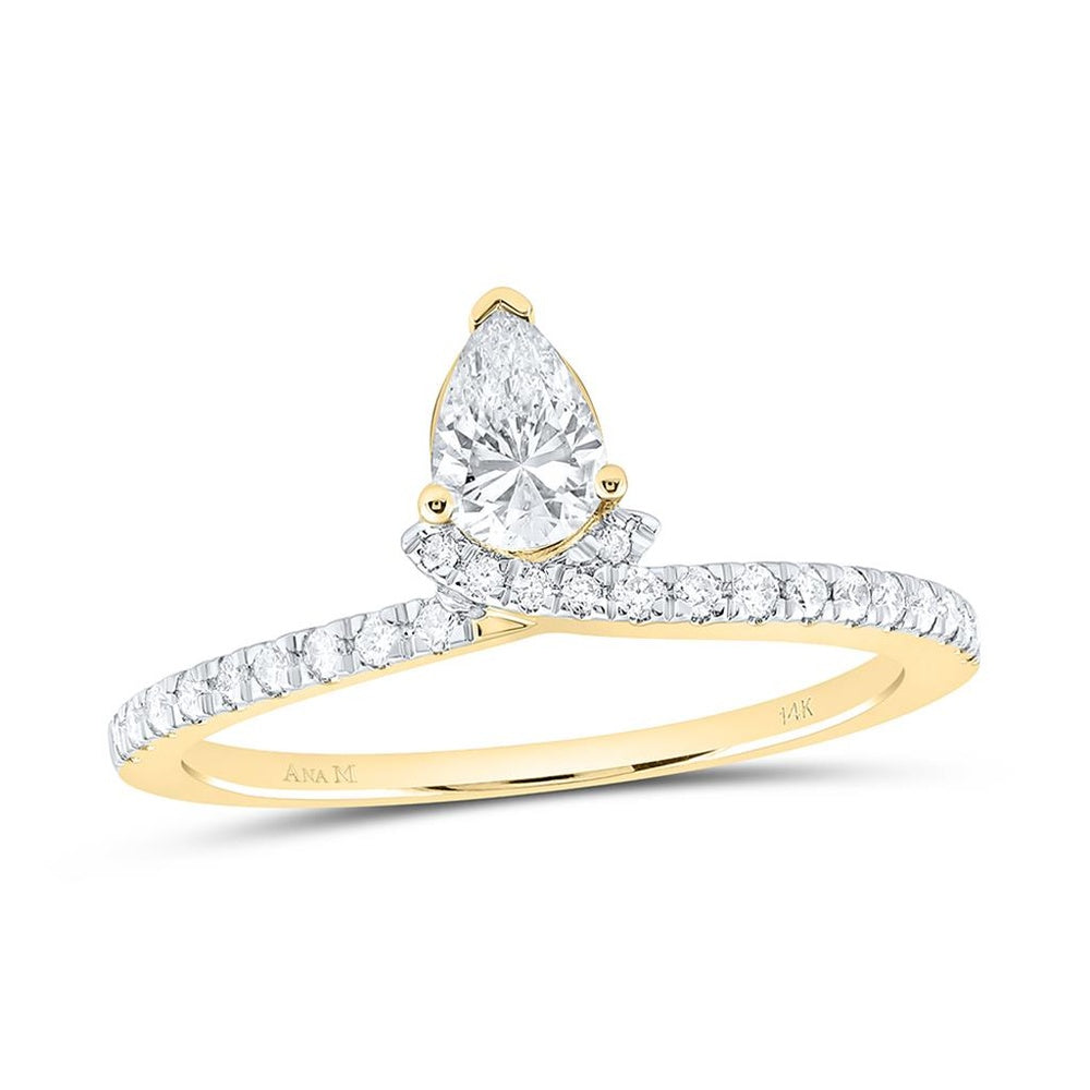 Yellow Gold Pear Diamond Ring - 5/8 Carat Total Diamond Weight