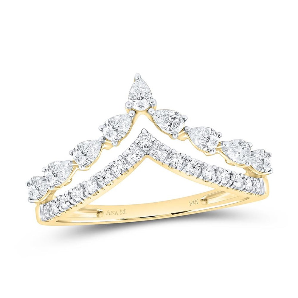 Yellow Gold Pear Diamond Ring - 5/8 Carat Total Diamond Weight
