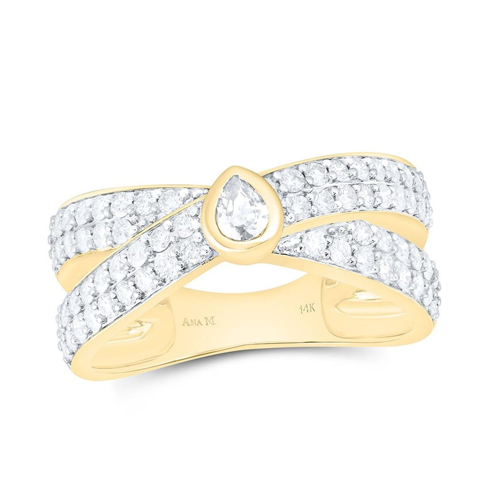 Yellow Gold Pear Diamond Ring - 7/8 Carat Total Diamond Weight