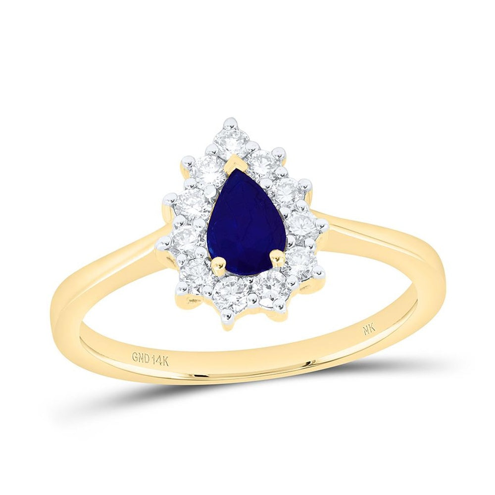 Yellow Gold Pear Sapphire and Diamond Ring - 1/4 Carat Total Gemstone Weight