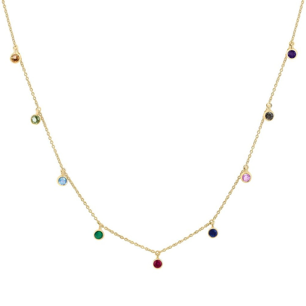 Yellow Gold Rd Multi Color Sapphire Necklace (18 Inch) - 1 Carat Total Gemstone Weight