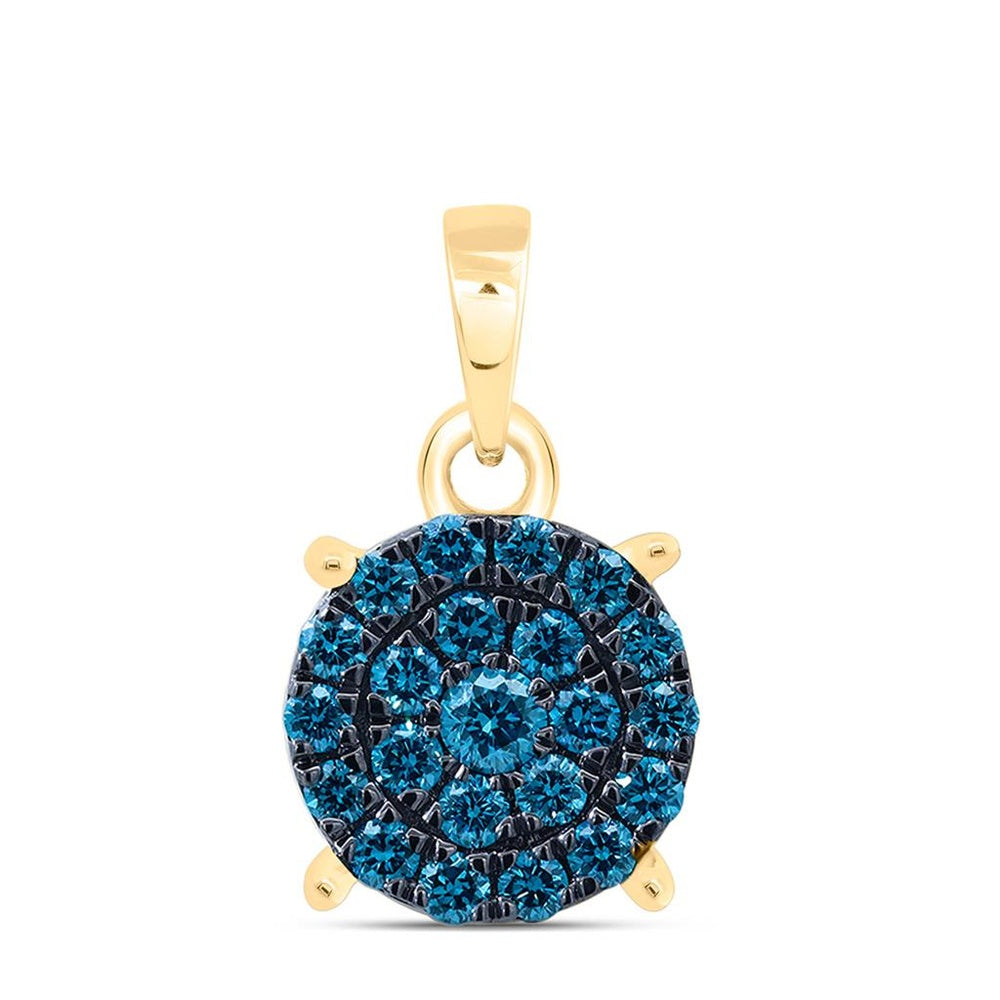 Yellow Gold Round Blue Natural Diamond Cluster Pendant - 1/2 Carat Total Diamond Weight