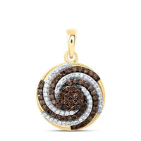 Yellow Gold Round Brown and White Diamond Pendant - 1/2 Carat Total Diamond Weight