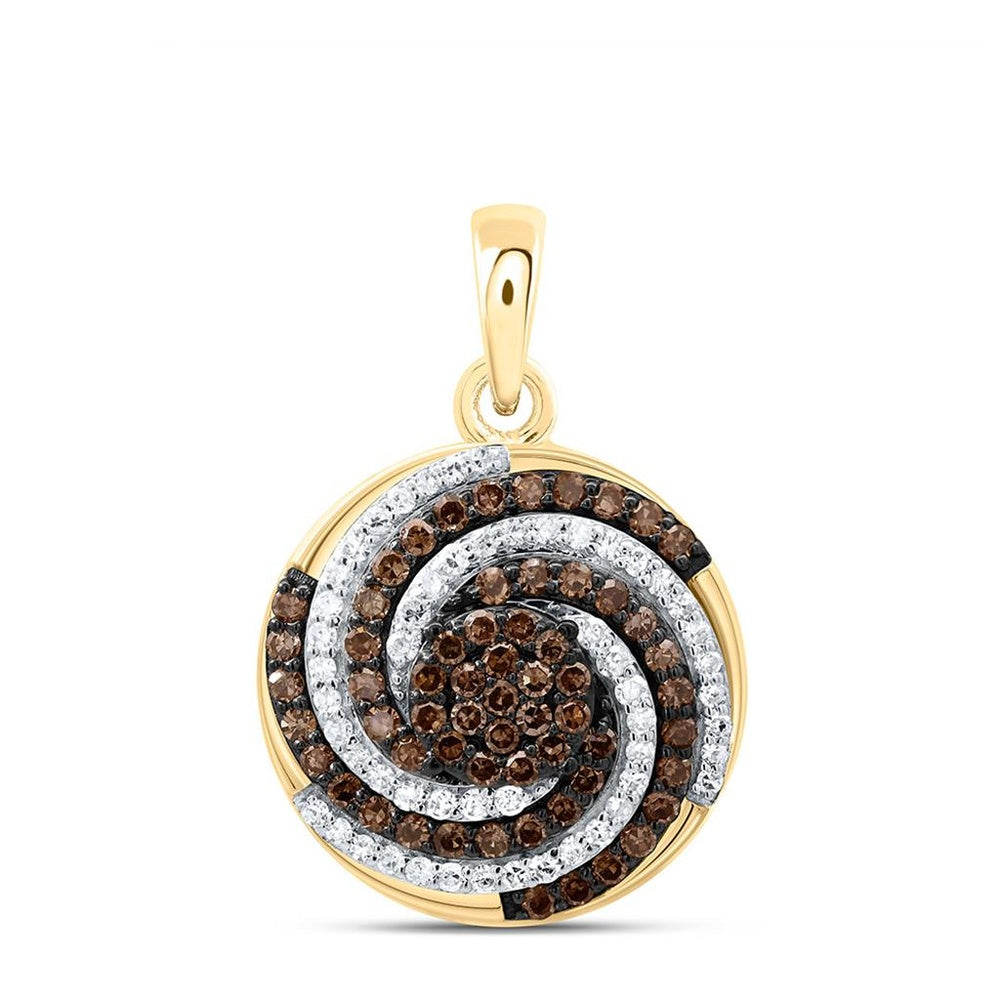 Yellow Gold Round Brown and White Diamond Pendant - 1/2 Carat Total Diamond Weight