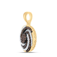 Yellow Gold Round Brown and White Diamond Pendant - 1/2 Carat Total Diamond Weight