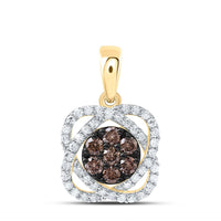 Yellow Gold Round Brown and White Diamond Pendant - 1/2 Carat Total Diamond Weight