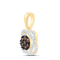Yellow Gold Round Brown and White Diamond Pendant - 1/2 Carat Total Diamond Weight