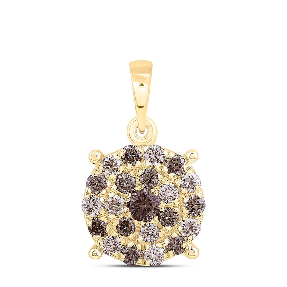 Yellow Gold Round Brown and White Diamond Pendant - 1/2 Carat Total Diamond Weight