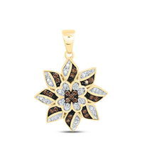 Yellow Gold Round Brown and White Diamond Pendant - 1/5 Carat Total Diamond Weight