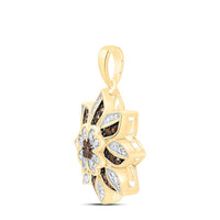 Yellow Gold Round Brown and White Diamond Pendant - 1/5 Carat Total Diamond Weight