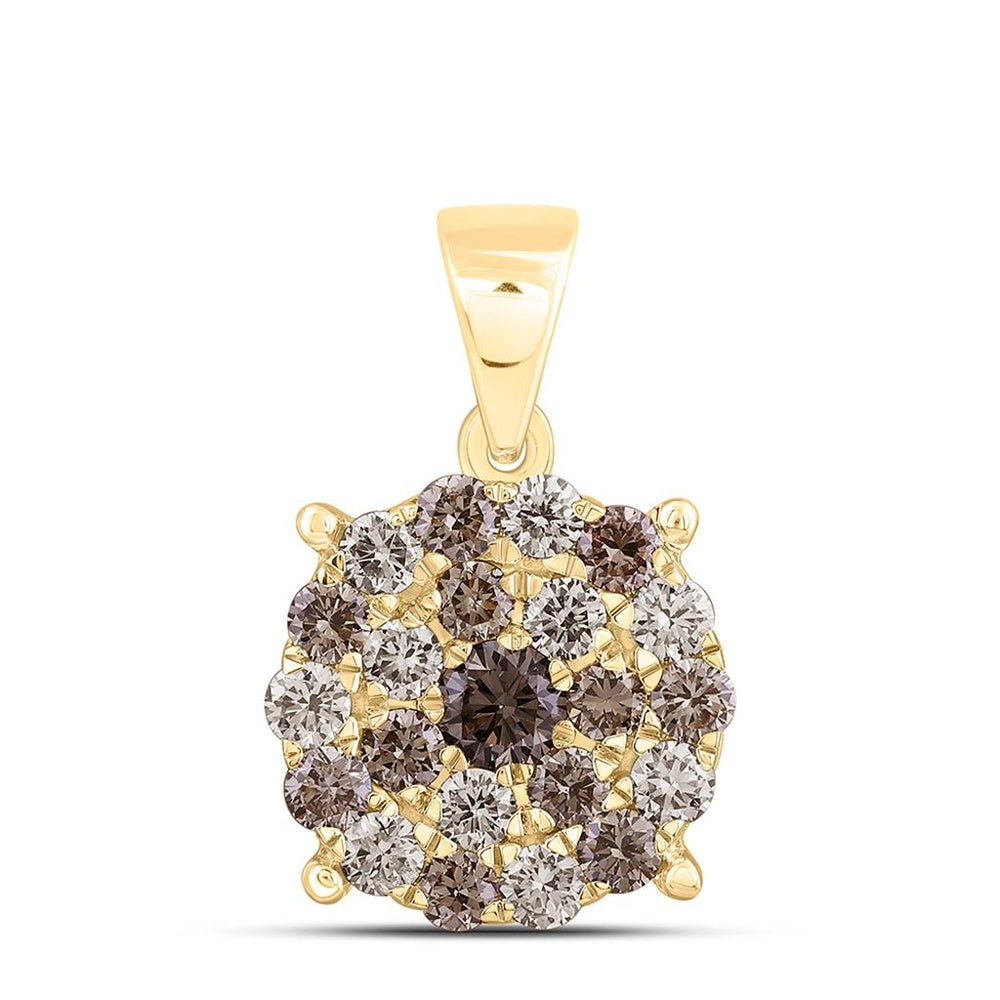 Yellow Gold Round Brown and White Diamond Pendant - 1 Carat Total Diamond Weight