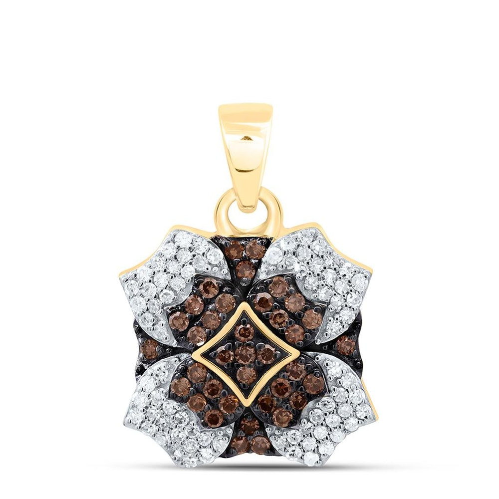 Yellow Gold Round Brown and White Diamond Pendant - 3/8 Carat Total Diamond Weight