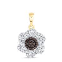 Yellow Gold Round Brown and White Diamond Pendant - 3/8 Carat Total Diamond Weight