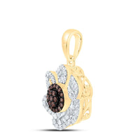 Yellow Gold Round Brown and White Diamond Pendant - 3/8 Carat Total Diamond Weight