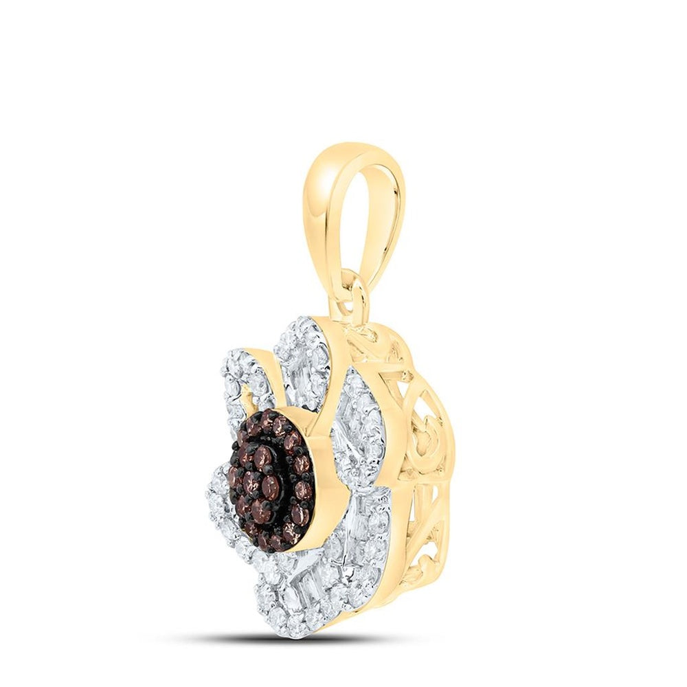 Yellow Gold Round Brown and White Diamond Pendant - 3/8 Carat Total Diamond Weight